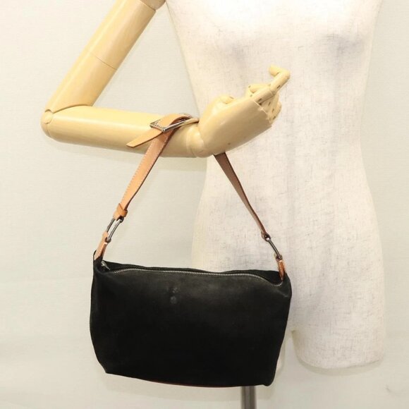 CELINE C Macadam Canvas Shoulder Bag Suede Black Silver Auth 120034 - Picture 3 of 16